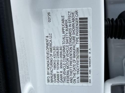 Platinum White Pearl 2026 Honda Accord SE