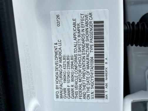 Platinum White Pearl 2026 Honda Accord SE