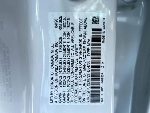 Platinum White Pearl 2026 Honda CR-V EX-L