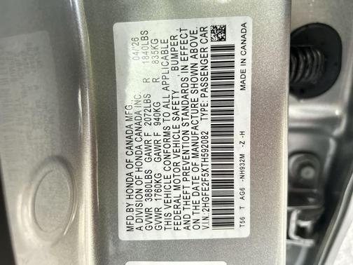 Solar Silver Metallic 2026 Honda Civic Sport