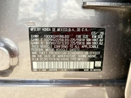 Modern Steel Metallic 2026 Honda HR-V EX-L