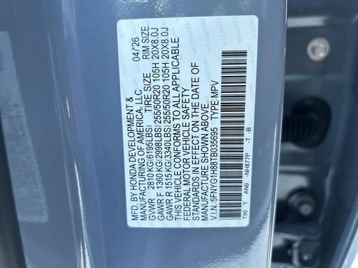 Sonic Gray Pearl 2026 Honda Pilot Elite
