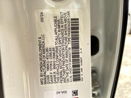 Platinum White Pearl 2024 Honda Accord EX