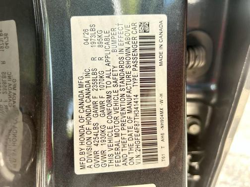Meteorite Gray Metallic 2026 Honda Civic Hybrid Sport