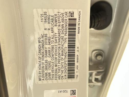 Platinum White Pearl 2026 Honda Civic Sport