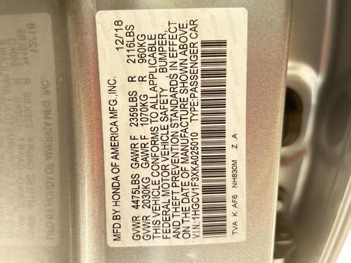Lunar Silver Metallic 2019 Honda Accord Sport