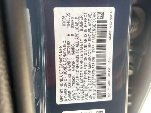 Blue Lagoon 2026 Honda Civic Sport
