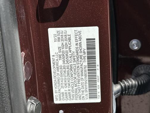 Deep Scarlet Pearl 2022 Honda Pilot Special Edition