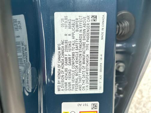 Blue Lagoon 2026 Honda Civic Hybrid Sport Touring