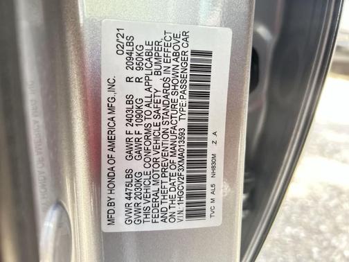 Lunar Silver Metallic 2021 Honda Accord Sport 2.0T