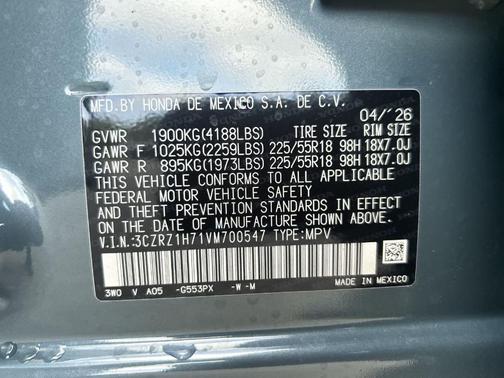 Pearl 2027 Honda HR-V EX-L