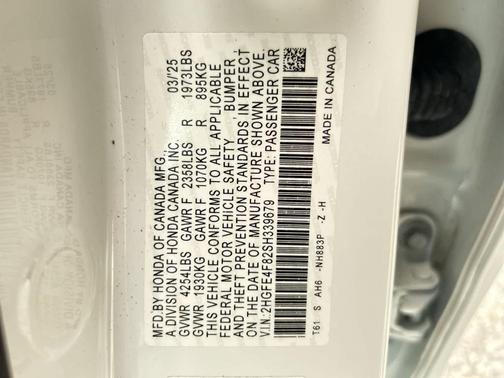 Platinum White Pearl 2025 Honda Civic Hybrid