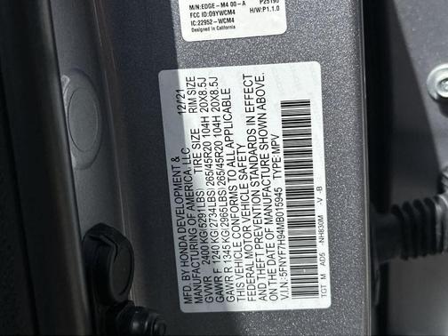 Lunar Silver Metallic 2021 Honda Passport Touring