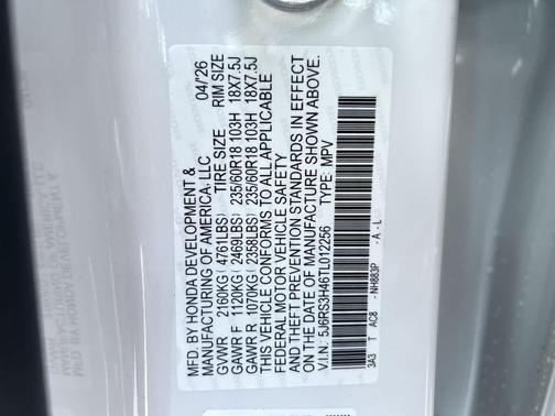Platinum White Pearl 2026 Honda CR-V EX