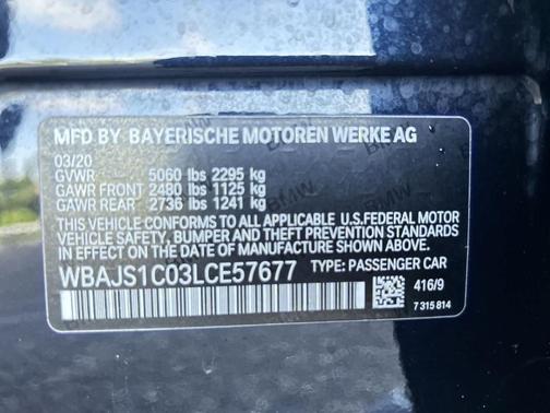 Carbon Black Metallic 2020 BMW 540 i