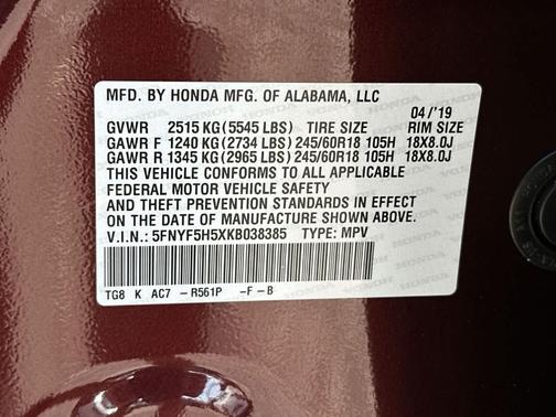 Deep Scarlet Pearl 2019 Honda Pilot EX-L