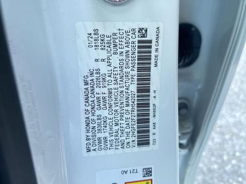 Platinum White Pearl 2024 Honda Civic LX