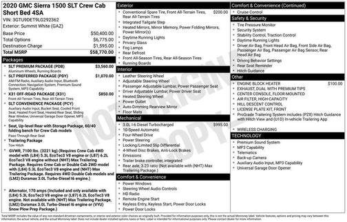 Summit White 2020 GMC Sierra 1500 SLT