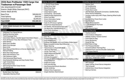 Bright White Clearcoat 2026 RAM ProMaster 1500 Low Roof