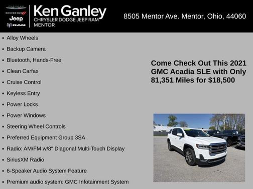 Summit White 2021 GMC Acadia SLE