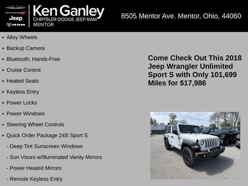 Bright White Clearcoat 2018 Jeep Wrangler Unlimited Sport