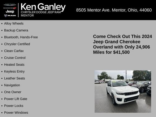 Bright White Clearcoat 2024 Jeep Grand Cherokee Overland