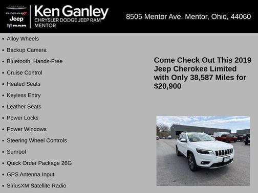 Bright White Clearcoat 2019 Jeep Cherokee Limited