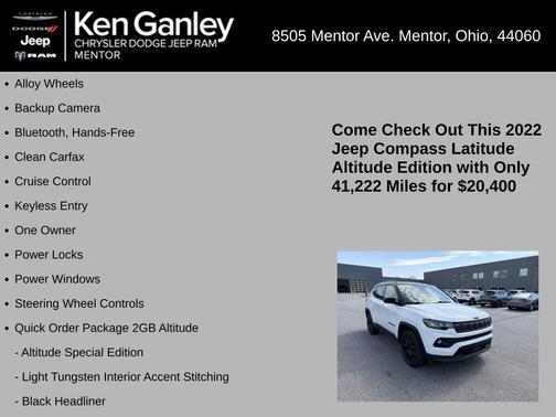 Bright White Clearcoat 2022 Jeep Compass Altitude
