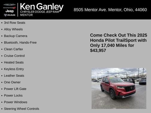 Red 2025 Honda Pilot TrailSport