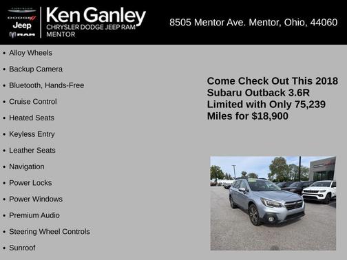 Ice Silver Metallic 2018 Subaru Outback 3.6R Limited