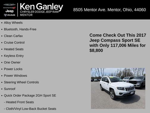 Bright White Clearcoat 2017 Jeep Compass Sport