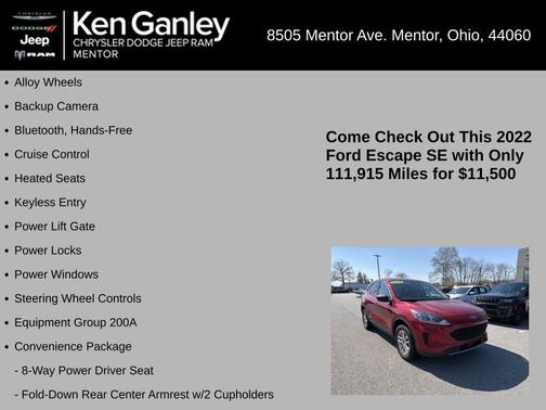 Red Metallic 2022 Ford Escape SE