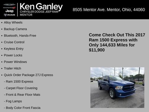 Blue Streak Pearlcoat 2017 RAM 1500 Express
