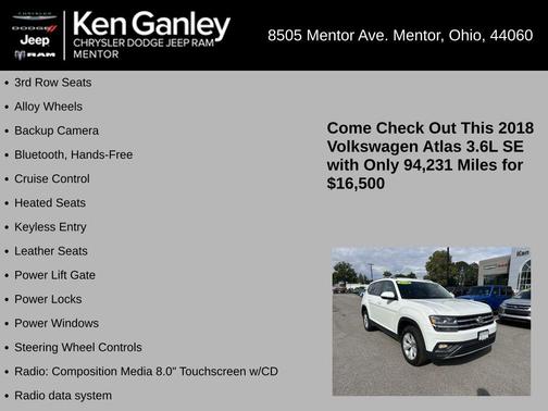 2018 Volkswagen Atlas 3.6L SE w/Technology