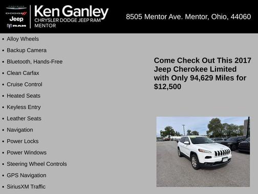 Bright White Clearcoat 2017 Jeep Cherokee Limited