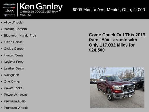 Delmonico Red Pearlcoat 2019 RAM 1500 Laramie