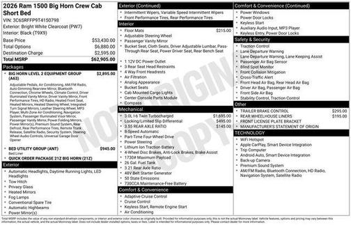 Bright White Clearcoat 2026 RAM 1500 Big Horn/Lone Star