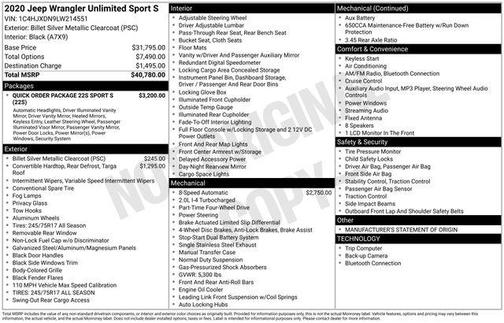 2020 Jeep Wrangler Unlimited Sport