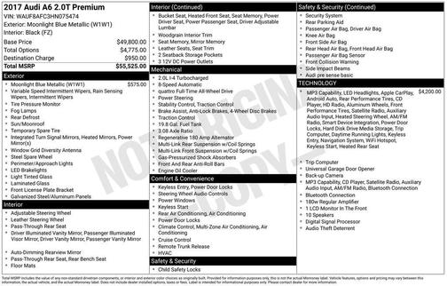 Moonlight Blue 2017 Audi A6 2.0T Premium
