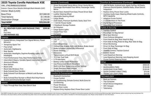 Classic Silver Metallic/Midnight Black Metallic 2025 Toyota Corolla XSE