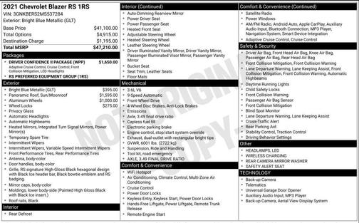 Bright Blue Metallic 2021 Chevrolet Blazer RS