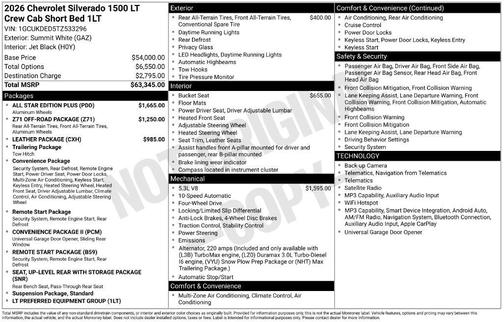 Summit White 2026 Chevrolet Silverado 1500 LT