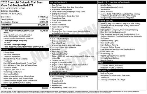 Black 2026 Chevrolet Colorado Trail Boss