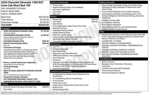 Black 2026 Chevrolet Silverado 1500 RST