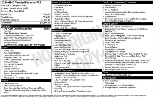 Summit White 2026 GMC Terrain Elevation