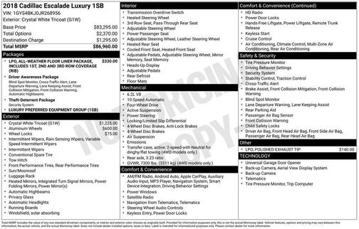 Crystal White Tri-Coat 2018 Cadillac Escalade Luxury