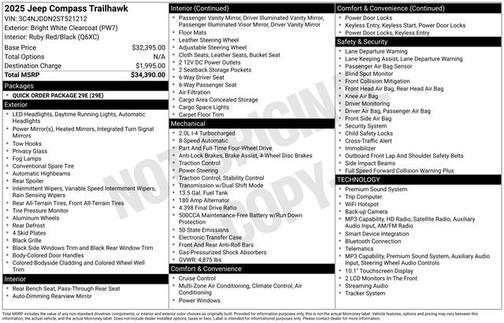 Bright White Clearcoat 2025 Jeep Compass TRAILHAWK