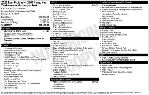 Bright White Clearcoat 2025 RAM ProMaster 2500 159 WB HIGH ROOF CARGO