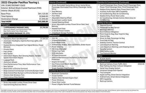 Brilliant Black Crystal Pearlcoat 2022 Chrysler Pacifica Touring L