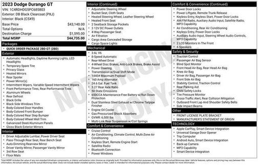 DB Black Clearcoat 2023 Dodge Durango GT RWD